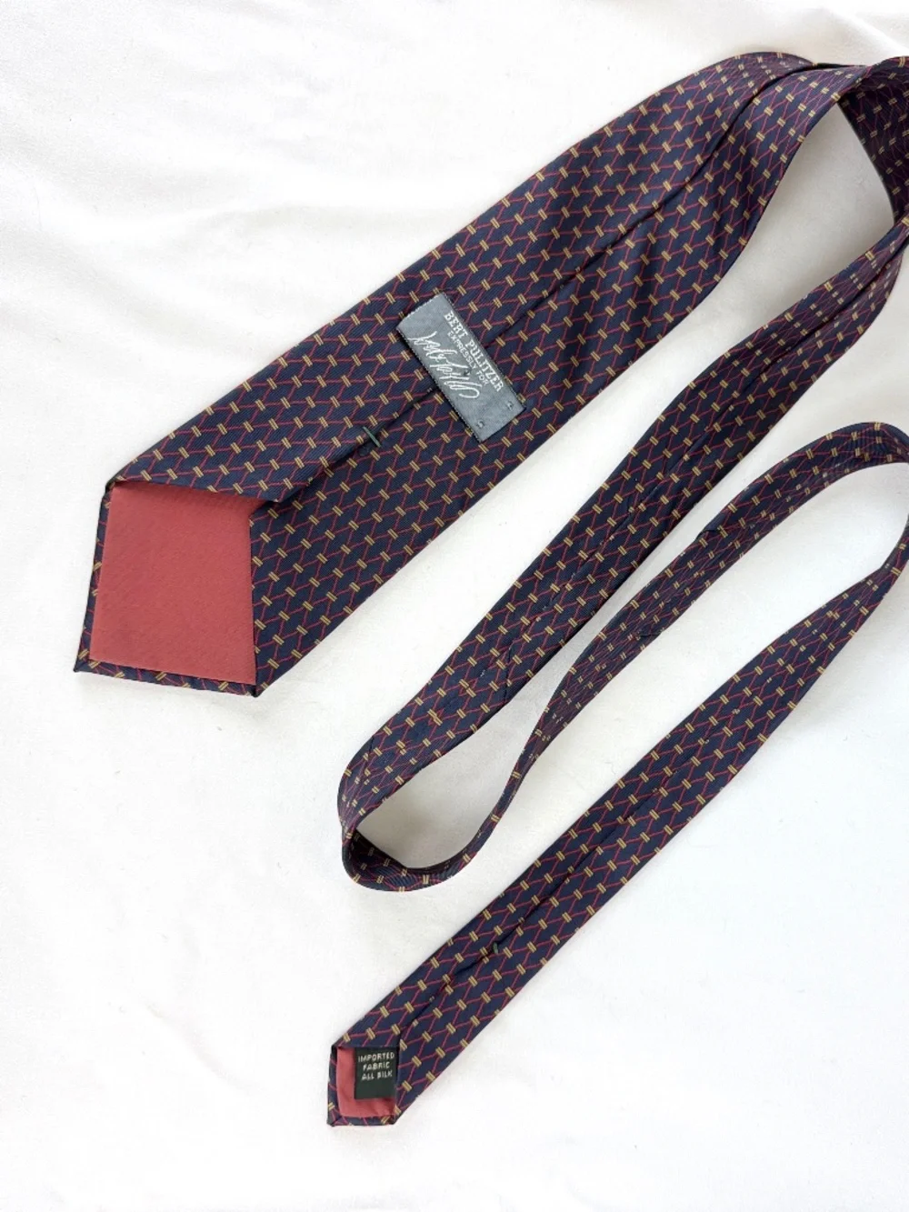 1990s Bert Pulitzer Lord and Taylor Mens Necktie Navy Blue Silk Tie Geometric